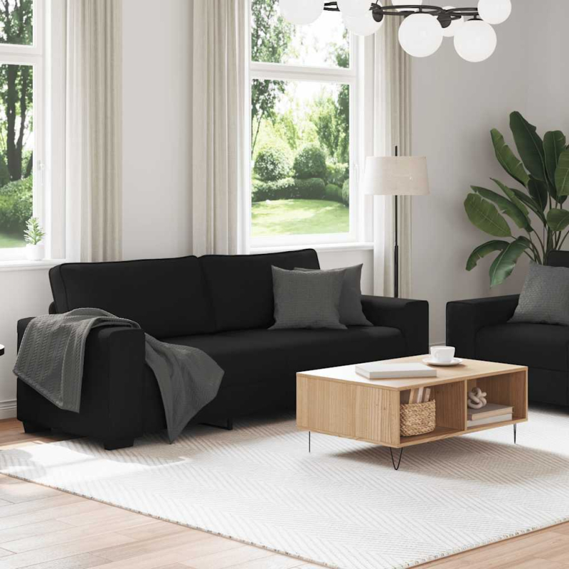 2-tlg. Sofagarnitur mit Kissen Schwarz Stoff