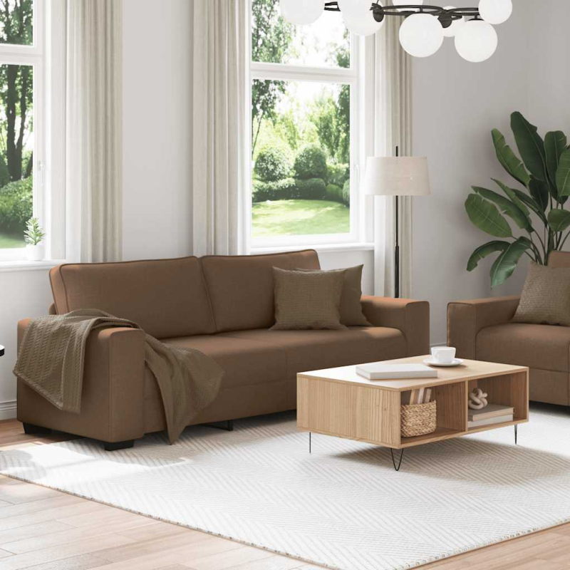 2-tlg. Sofagarnitur mit Kissen Braun Stoff