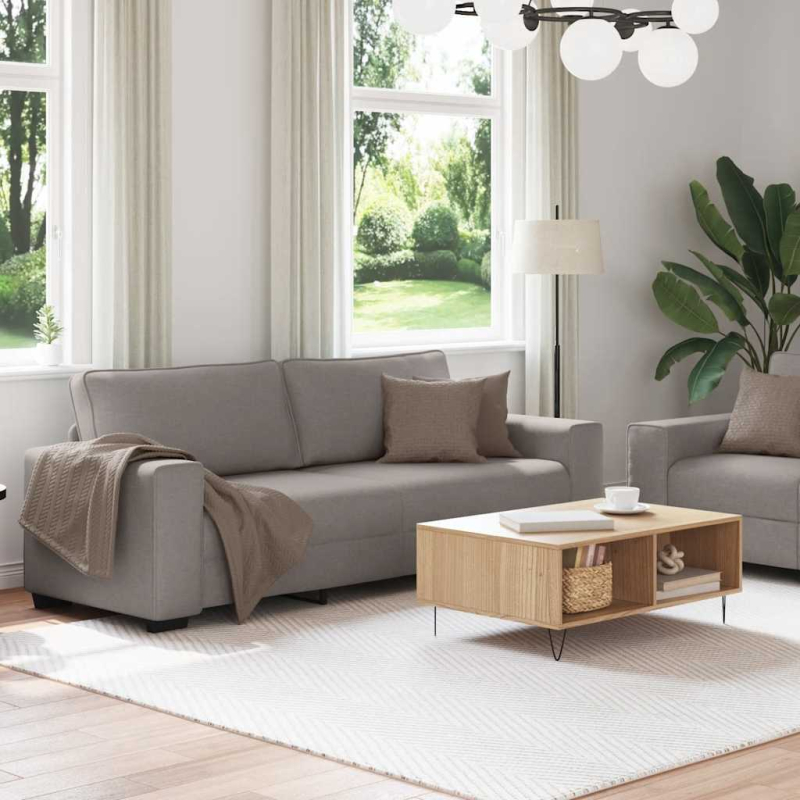 2-tlg. Sofagarnitur mit Kissen Taupe Stoff