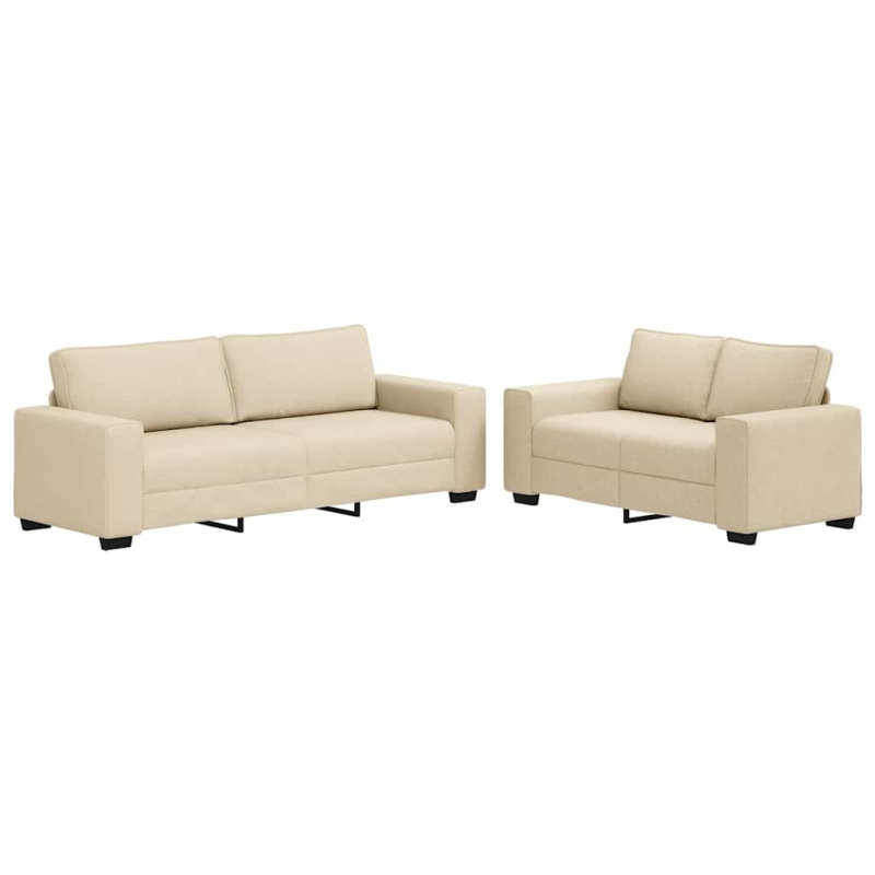 2-tlg. Sofagarnitur mit Kissen Creme Stoff