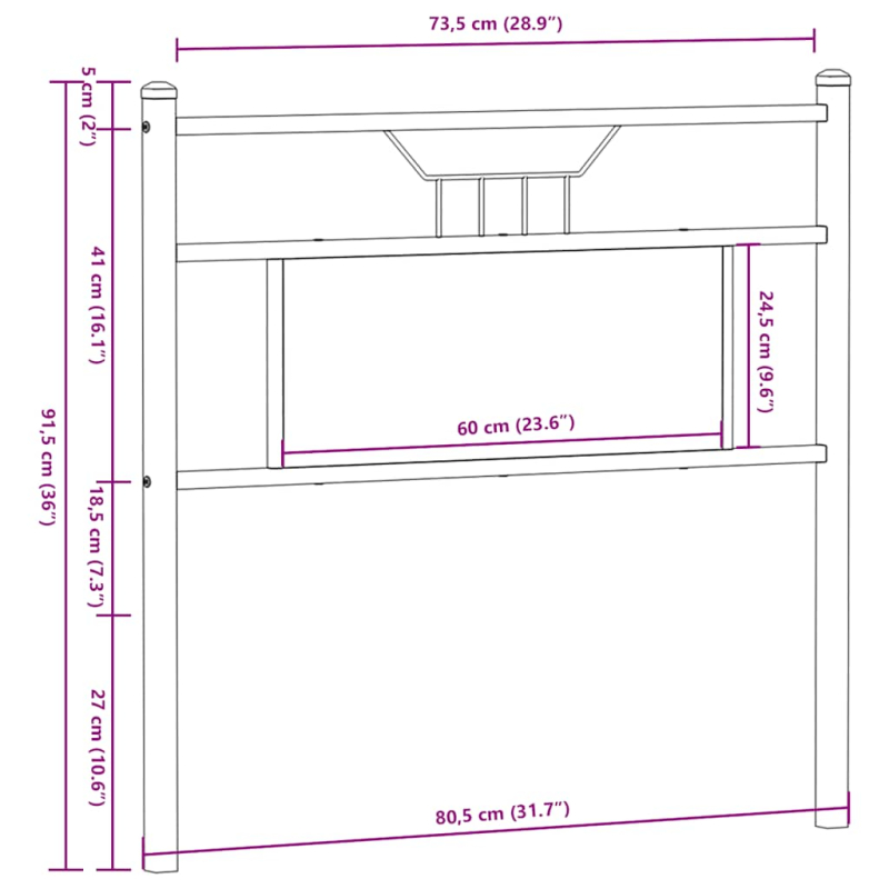 Kopfteil Räuchereiche 75 cm Holzwerkstoff und Stahl