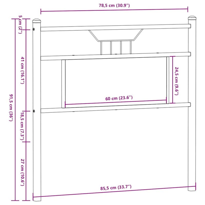 Kopfteil Räuchereiche 80 cm Holzwerkstoff und Stahl