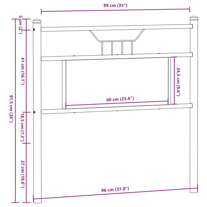 Kopfteil Räuchereiche 90 cm Holzwerkstoff und Stahl
