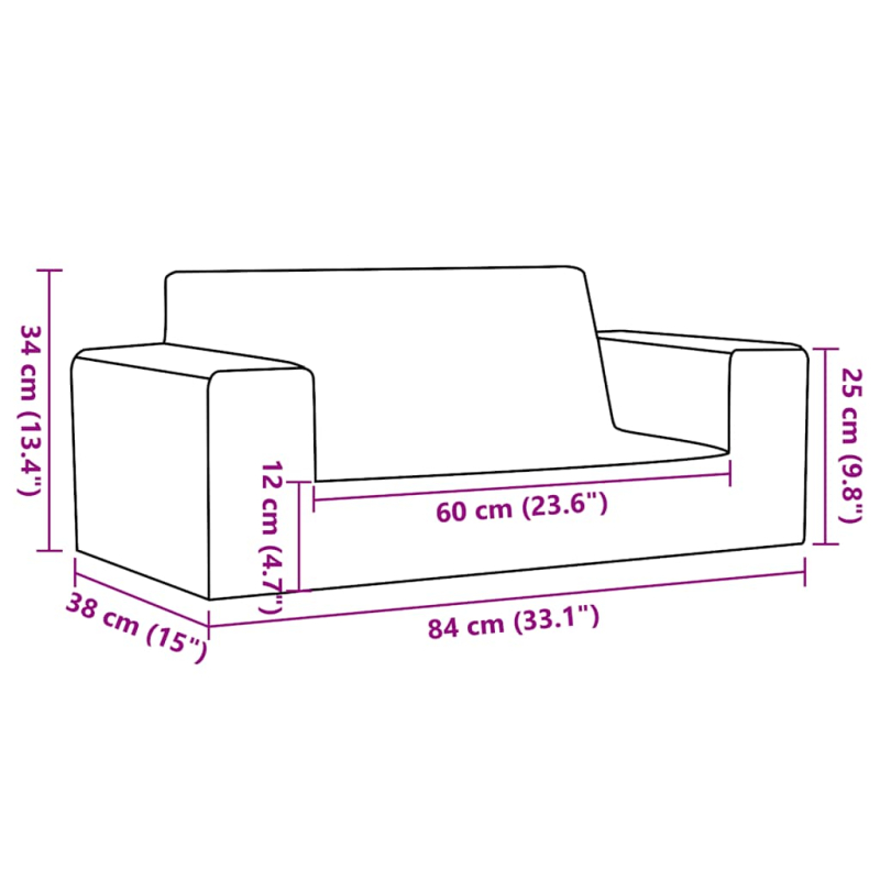 Kindersofa 2-Sitzer Blau Weich Plüsch
