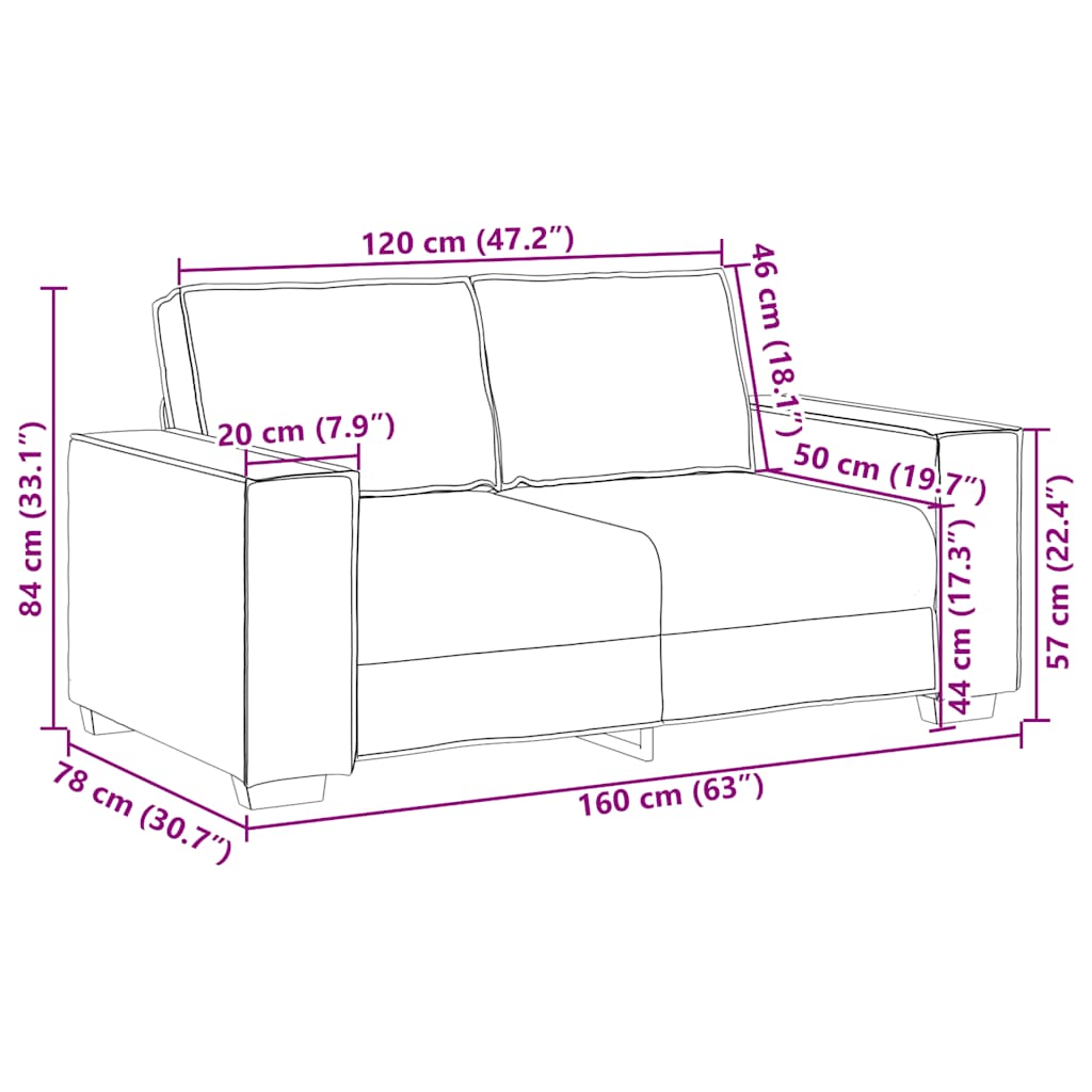 2-Sitzer Sofa Creme 120 cm Stoff
