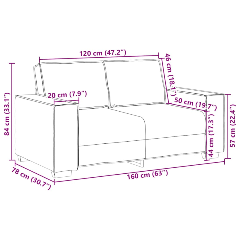 2-Sitzer-Sofa Braun 120 cm Samt