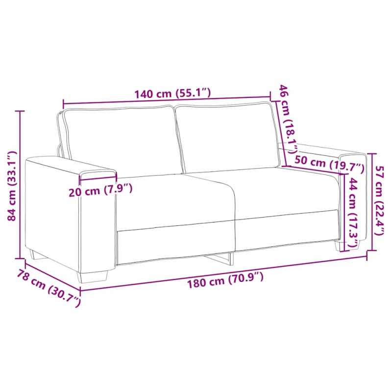 2-Sitzer-Sofa Braun 140 cm Samt