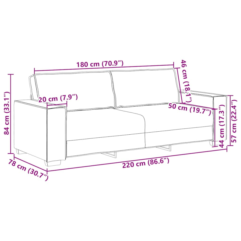 3-Sitzer-Sofa Weinrot 180 cm Samt