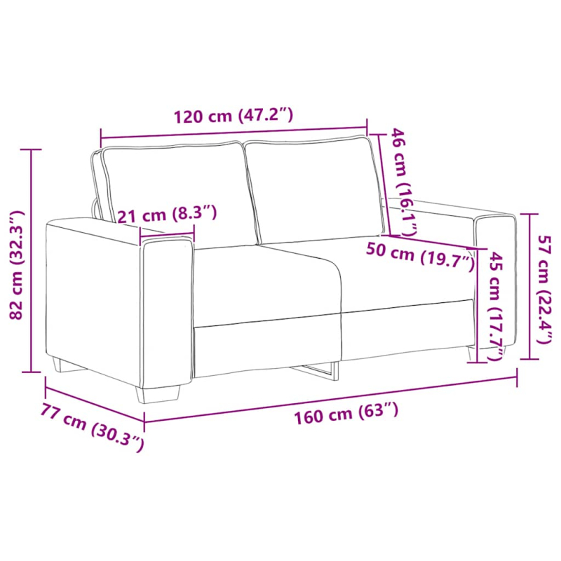 2-Sitzer-Sofa Braun 120 cm Stoff