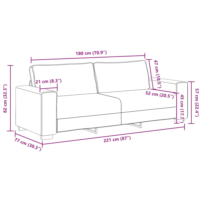 3-Sitzer-Sofa Braun 180 cm Stoff