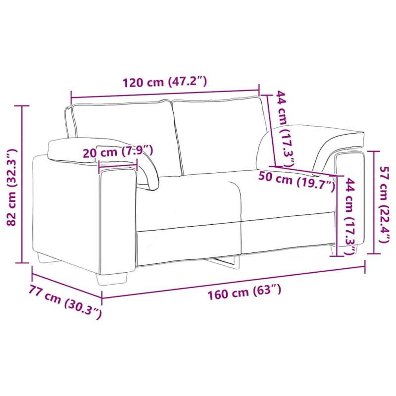 Zweisitzer-Sofa Gelb 120 cm Samt