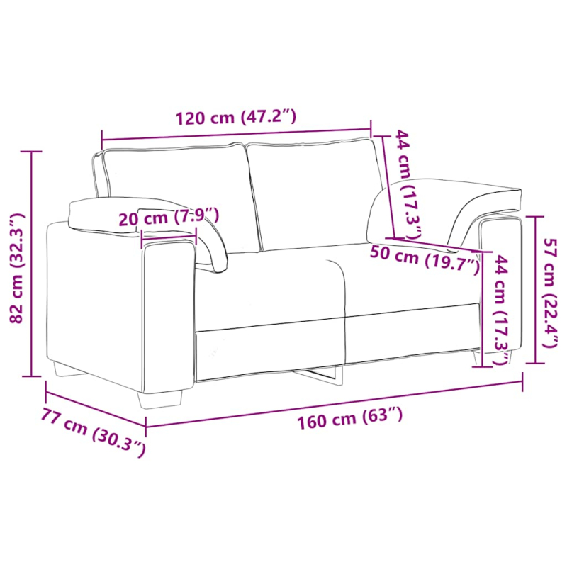 Zweisitzer-Sofa Braun 120 cm Samt