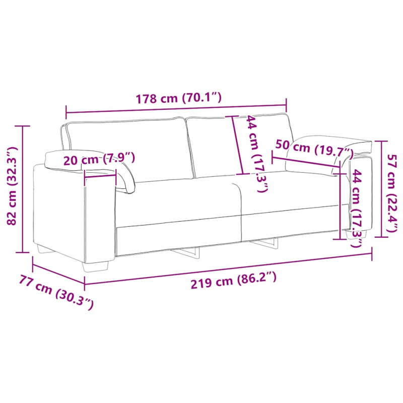3-Sitzer-Sofa Braun 178 cm Samt