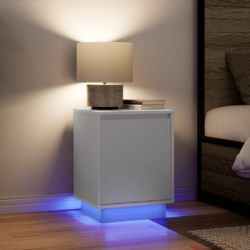 Nachttisch mit LED-Leuchten Weiß 38x34x50 cm