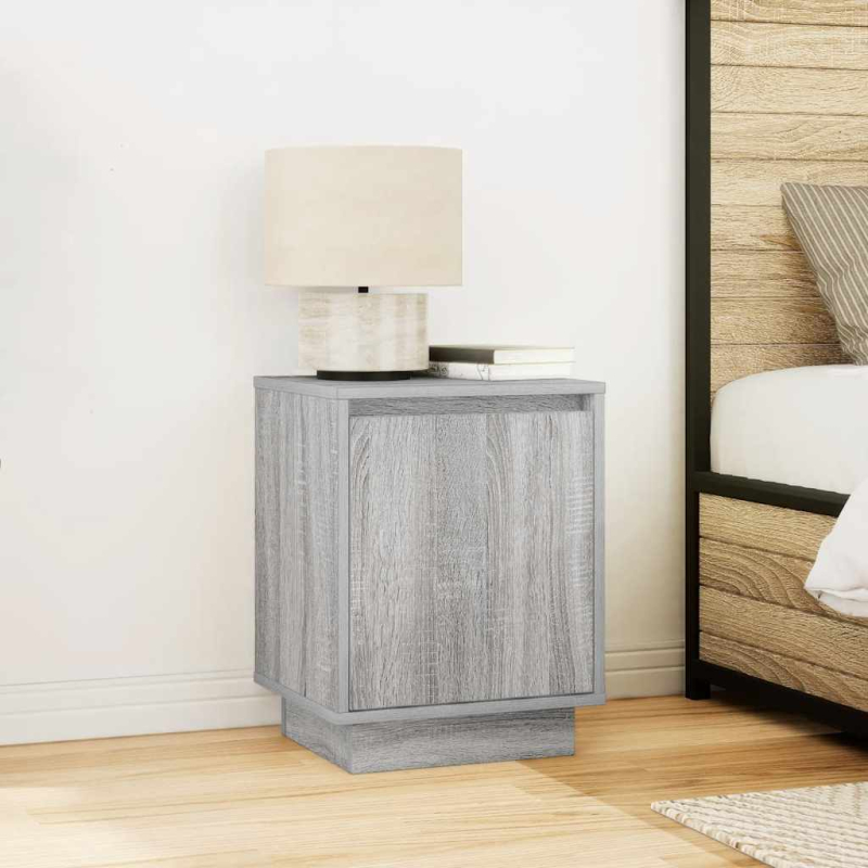 Nachttisch mit LED-Leuchten Grau Sonoma 38x34x50 cm