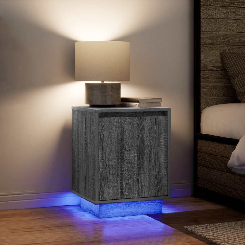 Nachttisch mit LED-Leuchten Grau Sonoma 38x34x50 cm
