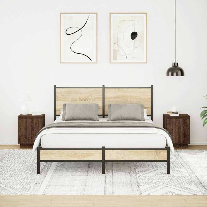Nachttische mit LED-Leuchten 2 Stk. Braun Eichen-Optik