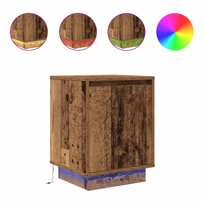 Nachttische mit LED-Leuchten 2 Stk. Altholz-Optik 38x34x50 cm
