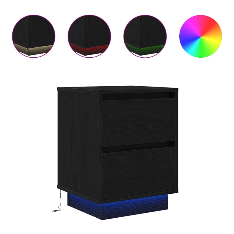 Nachttisch mit LED-Leuchten Schwarz 38x34x50 cm