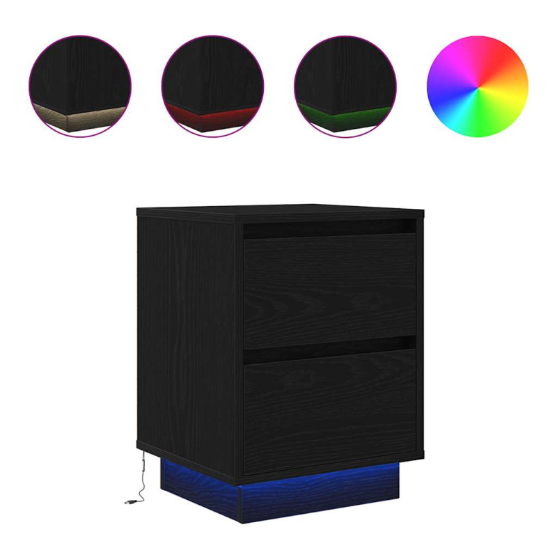 Nachttische mit LED-Leuchten 2 Stk. Schwarz 38x34x50 cm