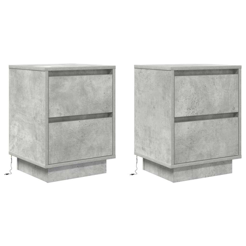 Nachttische mit LED-Leuchten 2 Stk. Betongrau 38x34x50 cm