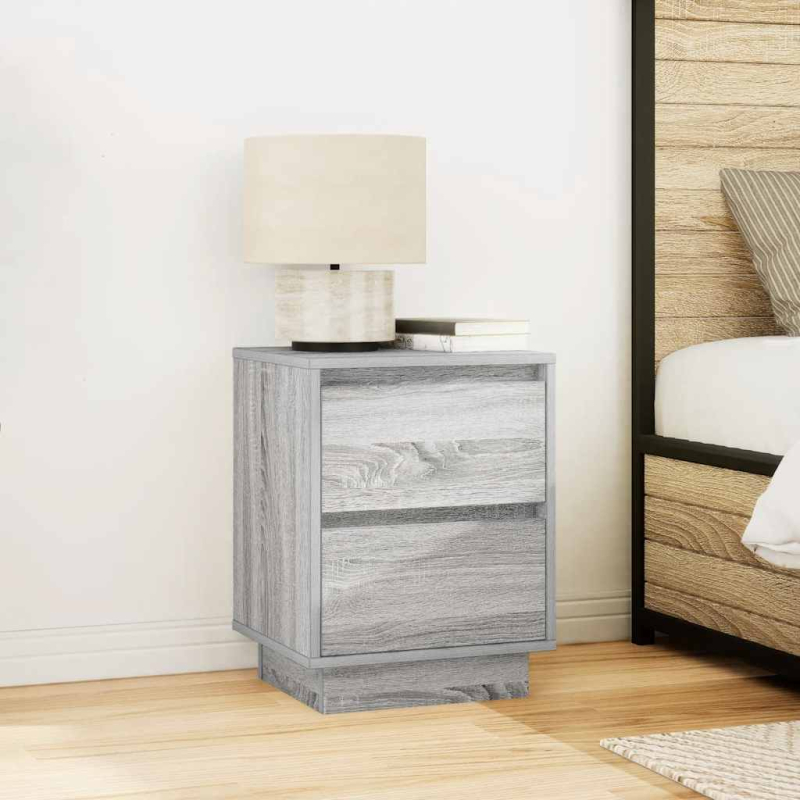 Nachttisch mit LED-Leuchten Grau Sonoma 38x34x50 cm