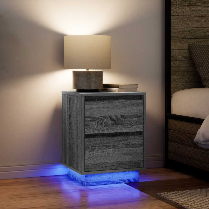 Nachttisch mit LED-Leuchten Grau Sonoma 38x34x50 cm