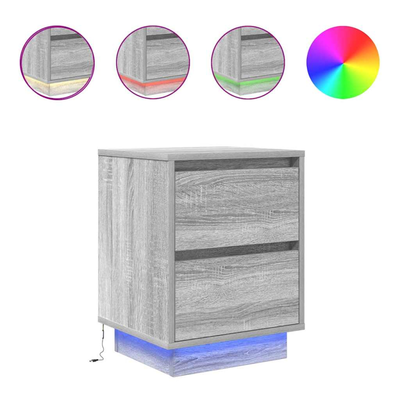 Nachttische mit LED-Leuchten 2 Stk. Grau Sonoma 38x34x50 cm