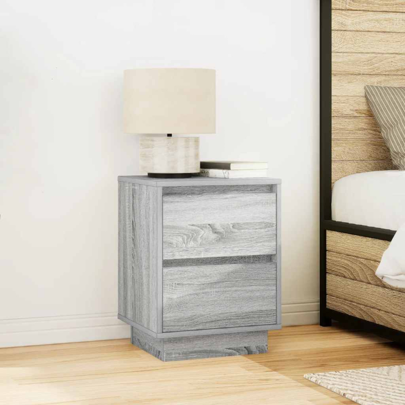 Nachttische mit LED-Leuchten 2 Stk. Grau Sonoma 38x34x50 cm