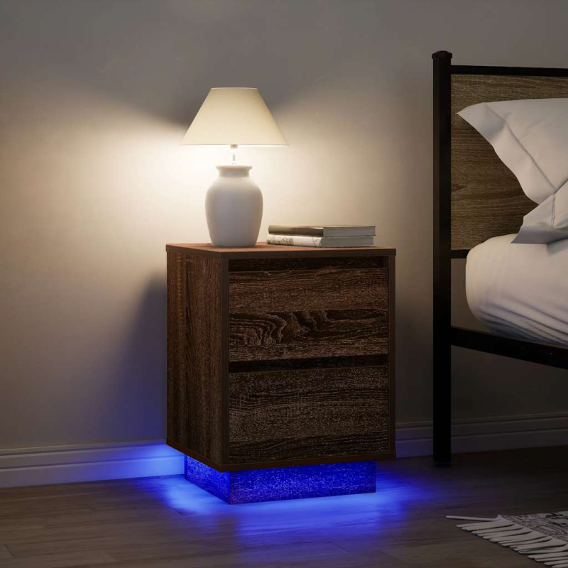Nachttisch mit LED-Leuchten Braun Eichen-Optik 38x34x50 cm