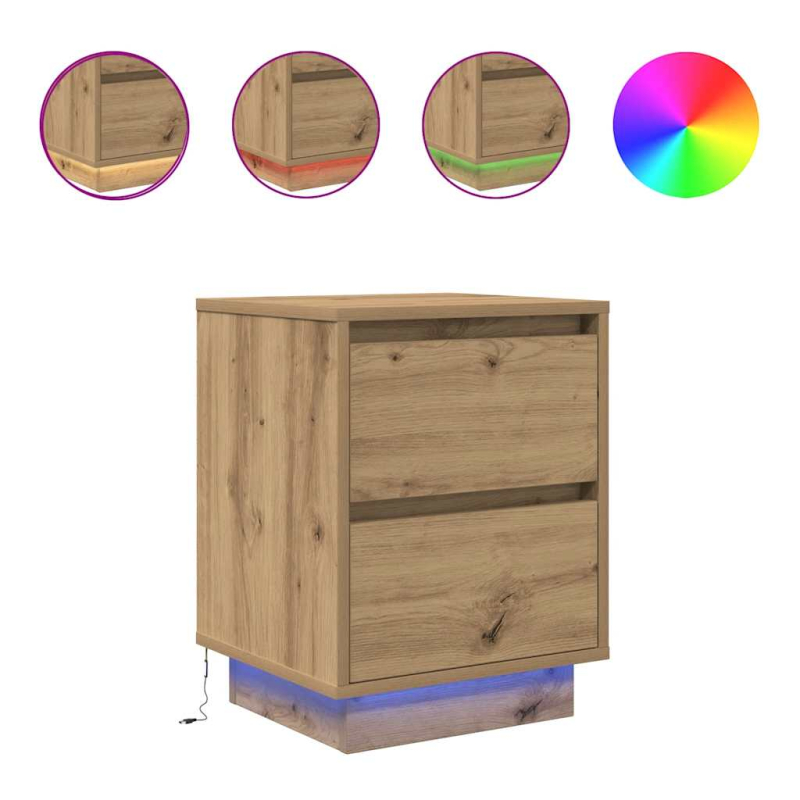 Nachttische mit LED-Leuchten 2 Stk. Artisan-Eiche 38x34x50 cm