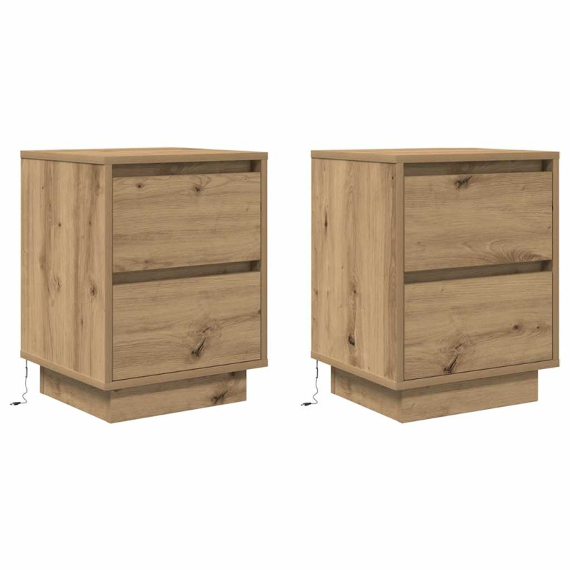 Nachttische mit LED-Leuchten 2 Stk. Artisan-Eiche 38x34x50 cm