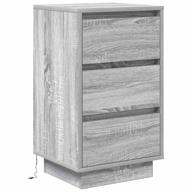 Nachttisch mit LED-Leuchten Grau Sonoma 38x34x65 cm