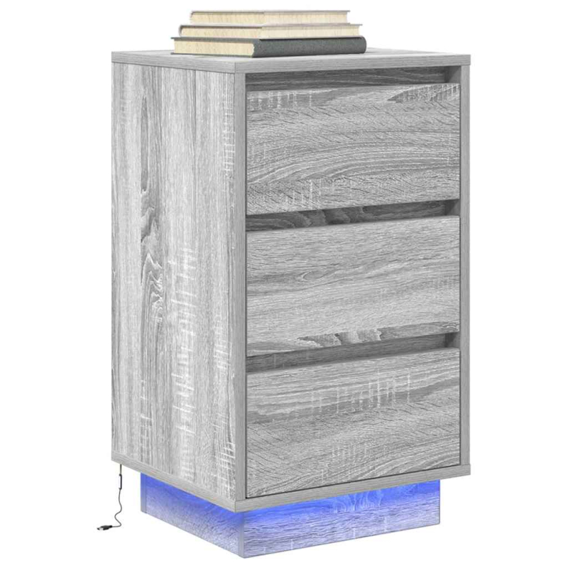 Nachttisch mit LED-Leuchten Grau Sonoma 38x34x65 cm