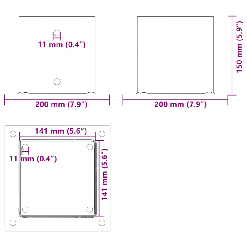 Pfostenträger Quadratisch 12 Stk. 141x141 mm Stahl Verzinkt