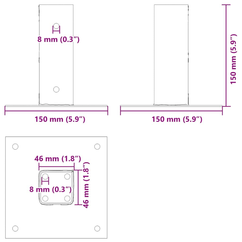 Pfostenträger Quadrat 4 Stk. 46x46mm Pulverbeschichteter Stahl