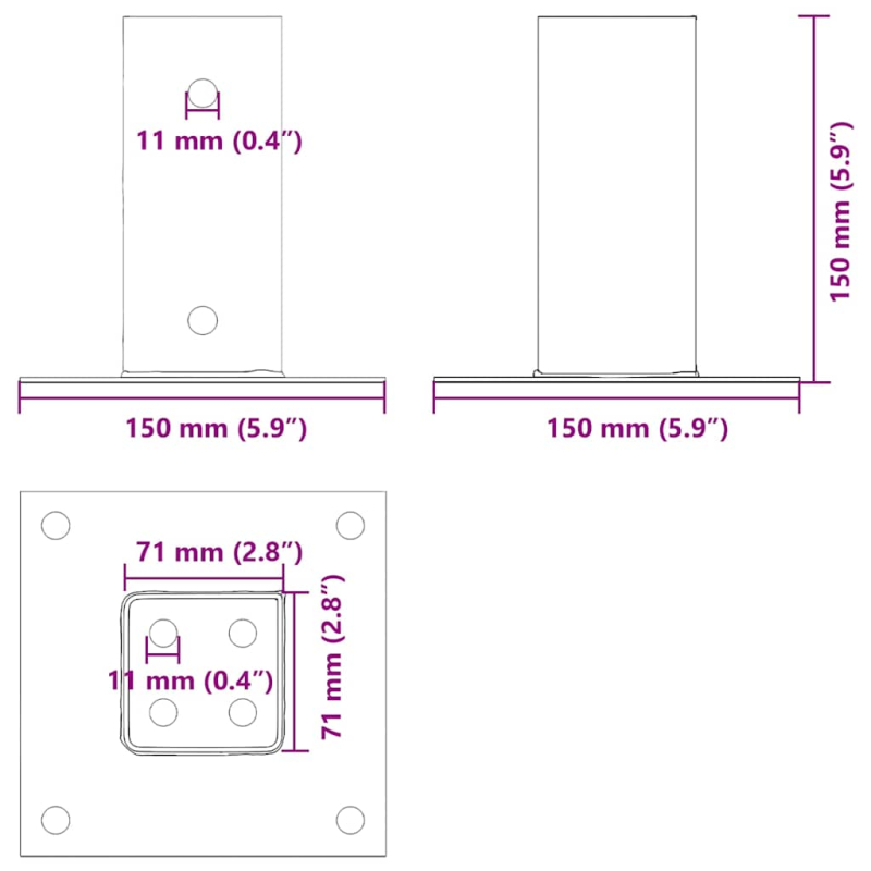 Pfostenträger Quadrat 12 Stk. 71x71mm Pulverbeschichteter Stahl
