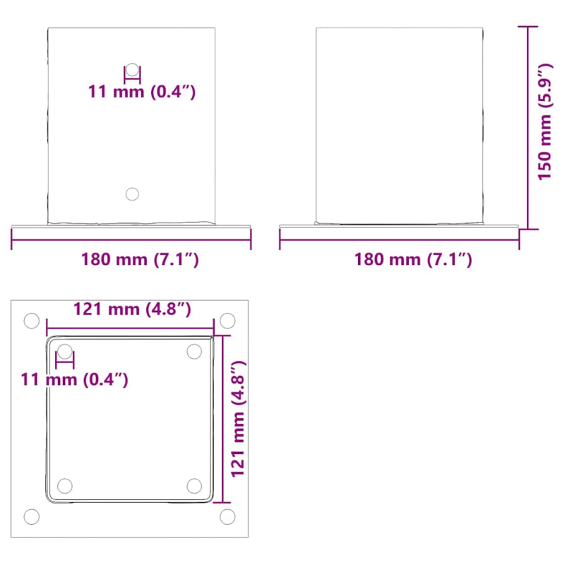 Pfostenträger Quadrat 12 Stk. 121x121mm Stahl Pulverbeschichtet