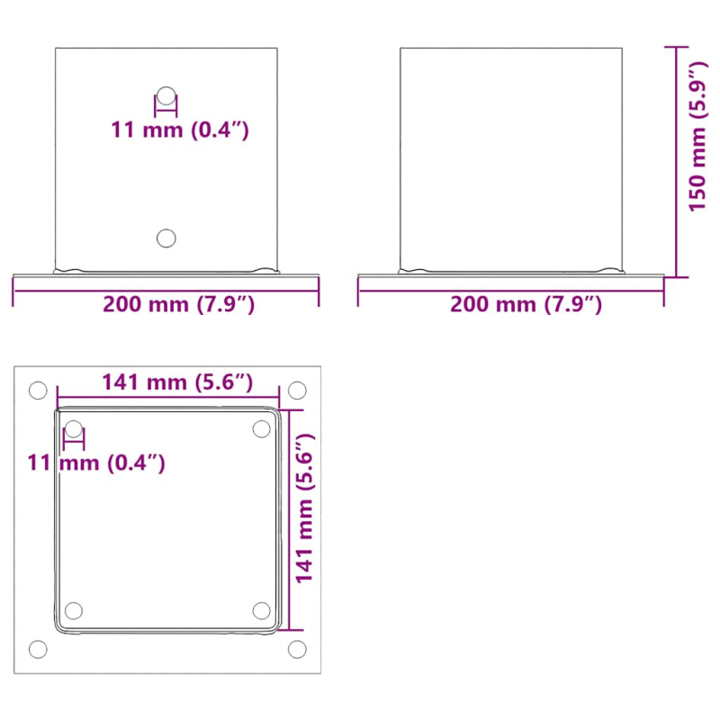 Pfostenträger Quadrat 4 Stk. 141x141 mm Stahl Pulverbeschichtet