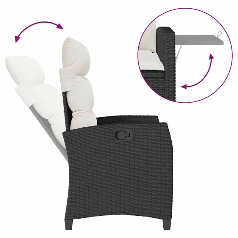 Gartensessel mit Beistelltisch Verstellbar Schwarz Poly Rattan