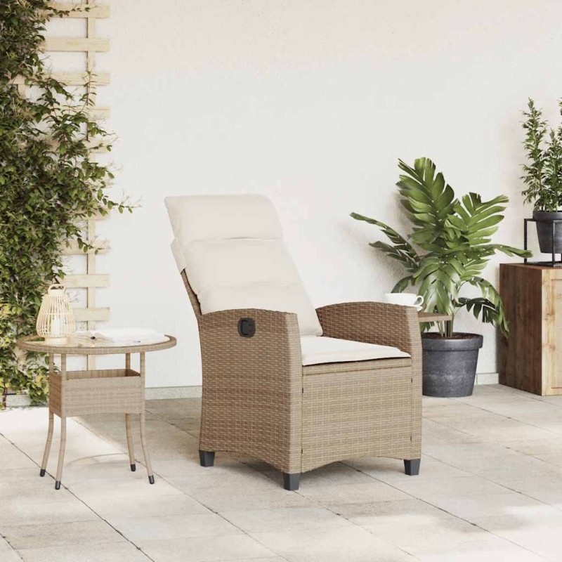 Gartensessel mit Beistelltisch Verstellbar Beige Poly Rattan