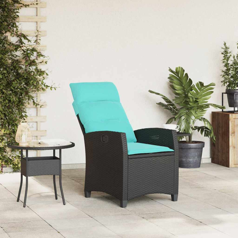 Gartensessel mit Beistelltisch Verstellbar Schwarz Poly Rattan