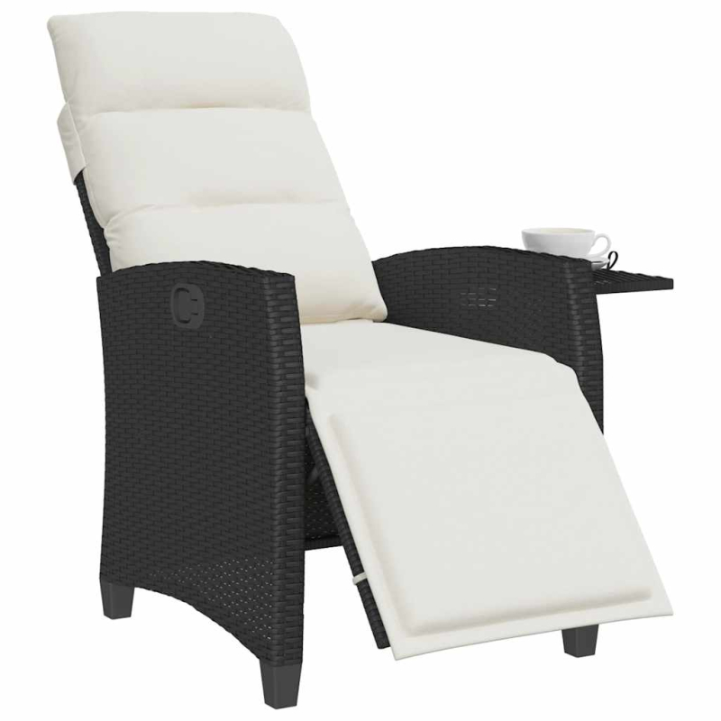 Gartensessel mit Beistelltisch Verstellbar Schwarz Poly Rattan