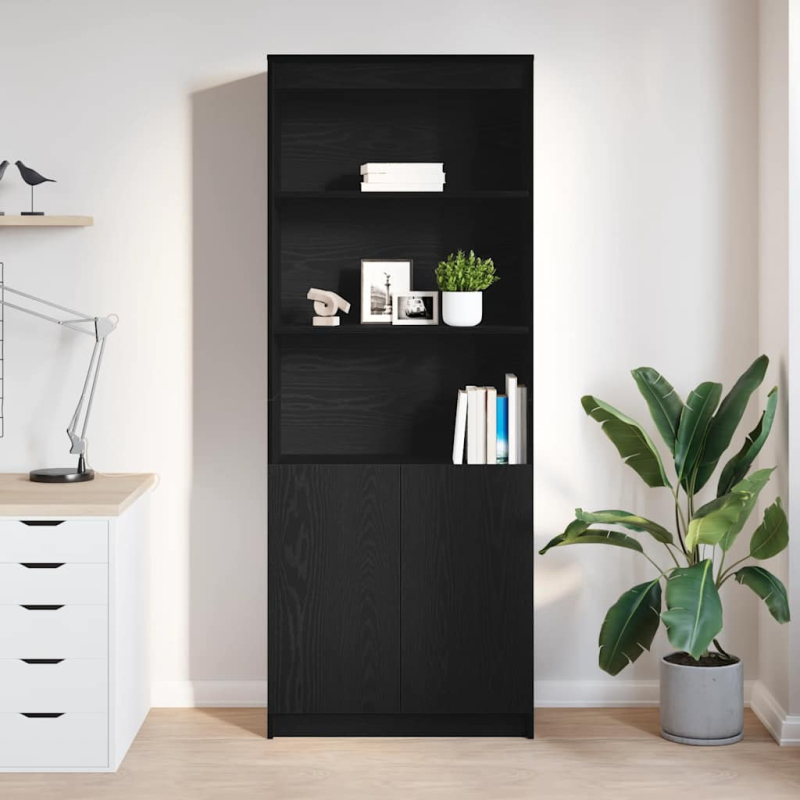 Highboard Schwarz Eichen-Optik 70x35x180 cm Holzwerkstoff