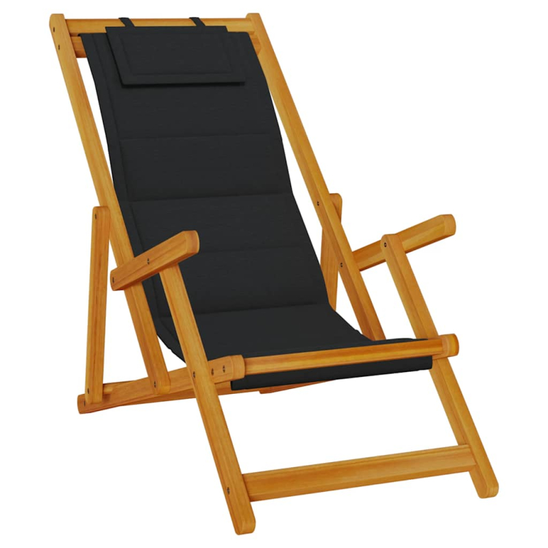 Strandstuhl mit Armlehnen Klappbar Schwarz Akazie Textilene