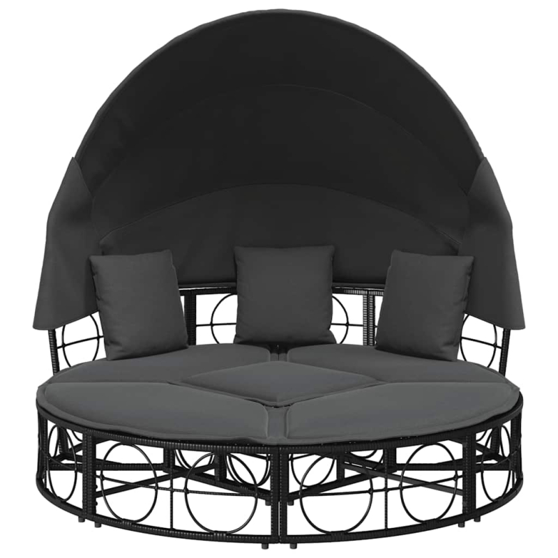 Outdoor-Loungebett mit Dach und Kissen Schwarz Poly Rattan
