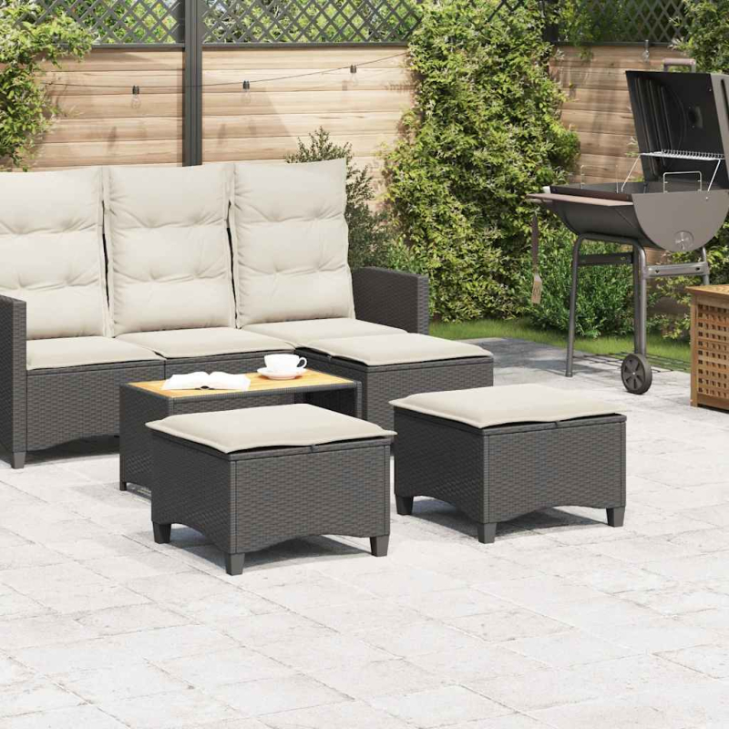 Gartenhocker mit Kissen 2 Stk. Schwarz 55x55x36 cm Poly Rattan