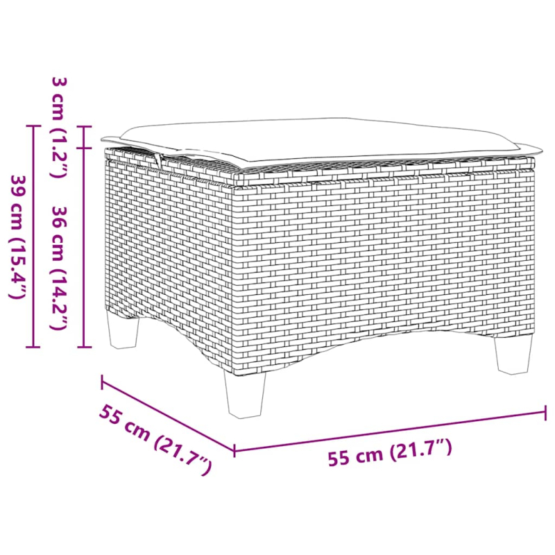 Gartenhocker mit Kissen 2 Stk. Grau 55x55x36 cm Poly Rattan