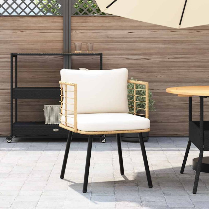 Gartenstuhl mit Kissen Natur Poly Rattan
