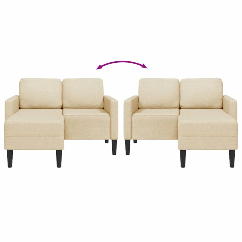 2-Sitzer-Sofa mit Chaiselongue L-Form Creme 125 cm Stoff
